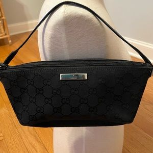 Authentic GUCCI GG Monogrammed Canvas Pochette Black Bag Style 039-1103-2123